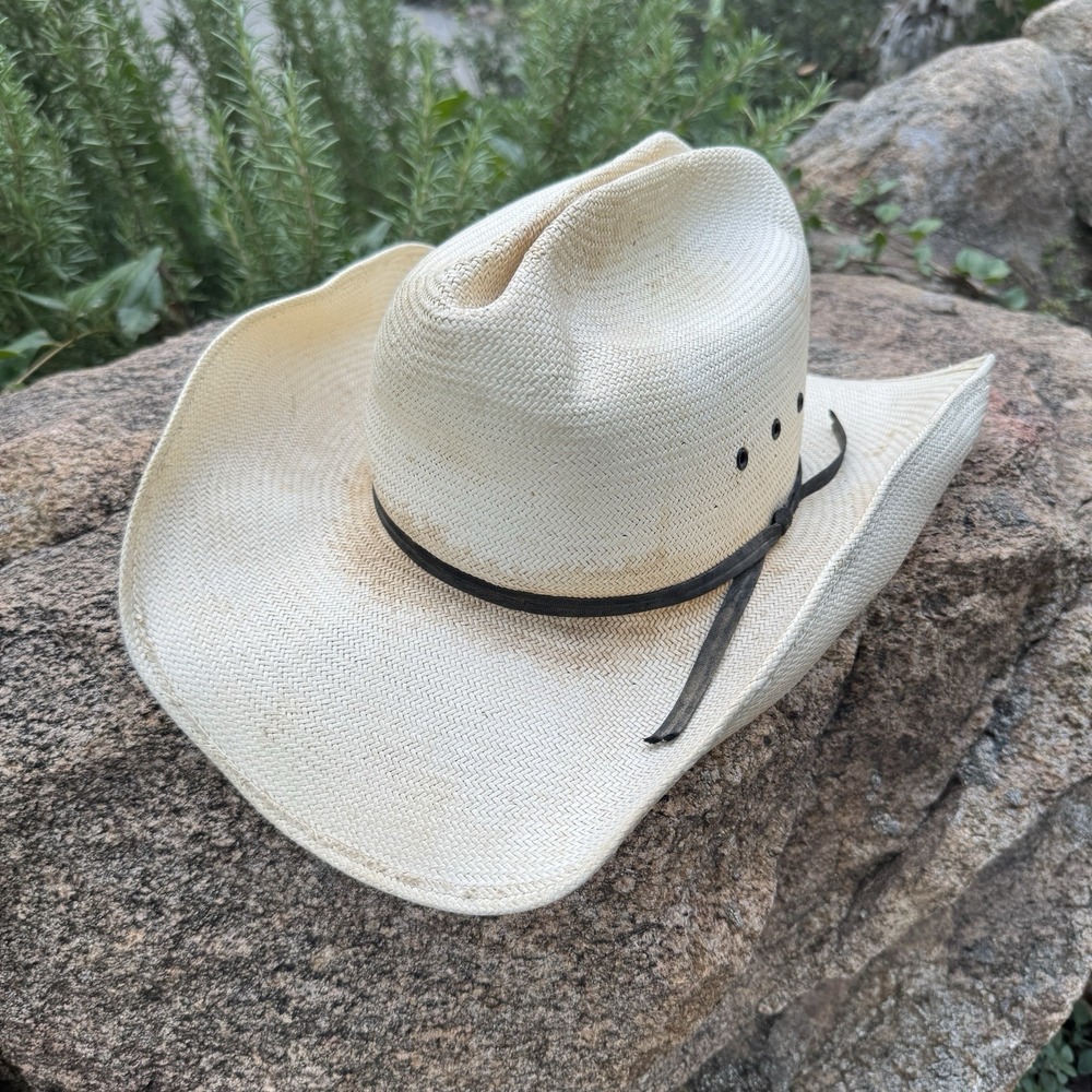 Vintage Bailey Distressed Straw Cowboy Hat Size 7 1/8 Made in USA
